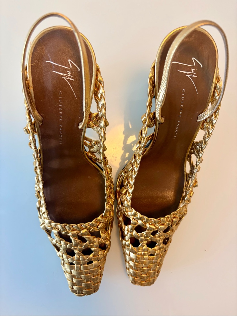 Giuseppe Zanotti Metallic Gold Woven Slingback Mules size 38